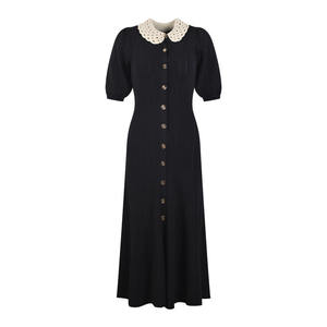 New <strong>Chevron</strong>-patterned Openwork Lace Collar Sleeve <strong>Dress</strong> with Single Waistline for Slimming Effect - Product Image 4