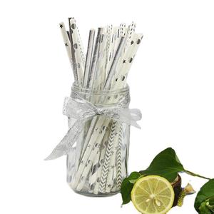 Hot Stamped Silver Paper Straws Disposable Metallic Food Grade Party Drinking Straws Straight Pipe Cross-border New Product - Product Image 1