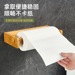 Wooden Wall Mounted <b>Paper</b> Towel Holder With Cling Film Storage For <b>Kitchen</b> Use Bamboo Pine Version - Product Image 2