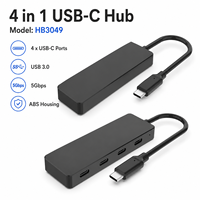 Hub USB-C 4 en 1, 4 Puertos Tipo-C, 5Gbps, Portátil, ABS, Divisor USB, Plug-and-Play, Expansión para Laptops y Tablets, en Stock