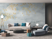 Papier peint de luxe effet soie, motif oiseaux brodés, fil métallique, imperméable, décoration murale pour chambre et hall d'hôtel