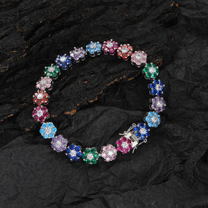 Pulsera de tenis de arcoíris de circón Multicolor a la moda para mujer, joyería ostentosa de lujo ligera de 7 pulgadas, pulsera de piedras preciosas con abalorio de flores - Product Image 2