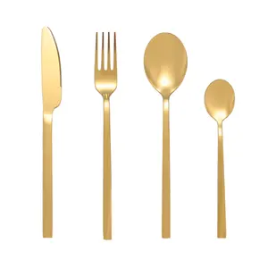 Stainless Steel Gold Cutlery Set Flatware, Brushed Matte Gold Cutlery for wedding rent