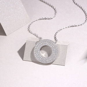 สร้อยคอเงินแท้ S925 ประดับเพชรโมอิสซาไนต์ทรงวงกลม: ดีไซน์โดนัทเรียบง่าย ปรับขนาดได้ สร้อยคอเครื่องประดับชั้นดี - Product Image 4
