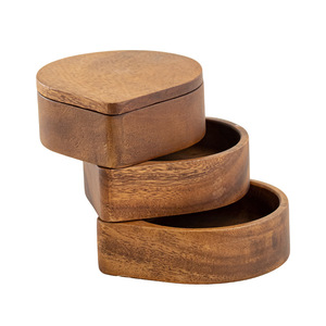 Walnut Wood Three Layer Food Box Teardrop Design Stackable <b>Storage</b> <b>Tray</b> For Home Use - Product Image 5