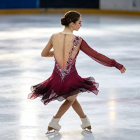 Robe de patinage artistique dégradé rouge bordeaux et noir, col en V, manches longues en maille, dos profondement ouvert, strass appliqués à la main, jupe asymétrique
