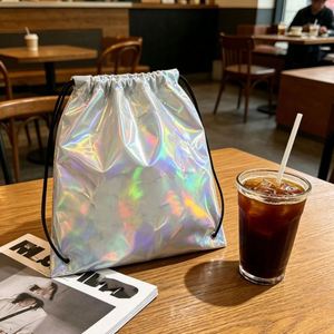 Mochila con Cordón Brillante Holográfica Láser de PU para Deportes y Gimnasio, Bolso de Hombro con Holograma - Product Image 3