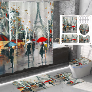 Ensemble de rideaux de <span class=keywords><strong>douche</strong></span> pour enfants personnalisés en tissu écologique, motif romantique Tour Eiffel de Paris, résistant à la moisissure, 180x200cm avec 12 crochets - Product Image 6