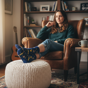 Unisex Navy Blue Ankle <b>Socks</b> Breathable and Daily Use Colorful Musical Theme Design - Product Image 3