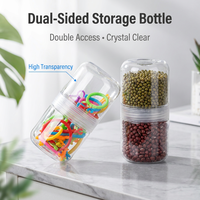 Pot de rangement en plastique transparent à double compartiment, conteneur séparé à deux côtés, bouteille en PET transparente pour le stockage d'aliments secs