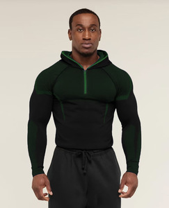 King Mcgreen Star Nuova Collezione Felpa Elastica da <span class=keywords><strong>Uomo</strong></span>, Abbigliamento Fitness, Maglia <span class=keywords><strong>Aderente</strong></span> a Maniche Lunghe con Cappuccio e Zip, T-Shirt Sportiva - Product Image 3