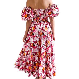 Vestido Casual para Mujer, Ropa de Tela Personalizada, Vestido con Estampado Floral, Hombros Descubiertos o Cuello en U, con Puntadas Decorativas - Product Image 4