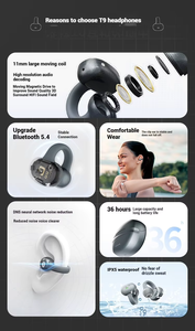 Écouteurs <span class=keywords><strong>sans</strong></span> <span class=keywords><strong>fil</strong></span> T9 Cilp on Ear OWS avec certification CE FCC Rohs DNS, réduction de bruit, étanchéité IPX5, <span class=keywords><strong>sport</strong></span>, fitness, Bluetooth 5.4 - Product Image 3
