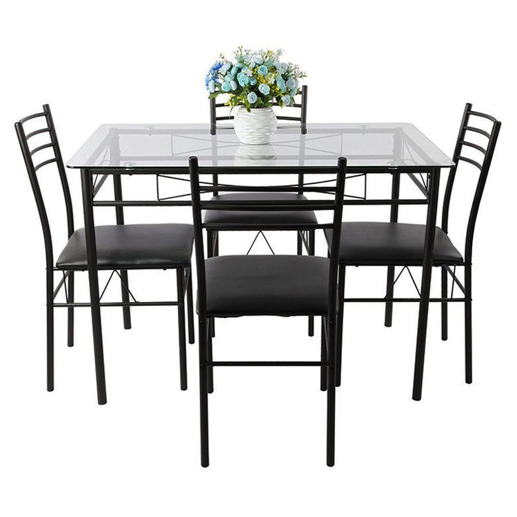 ODM Home Furniture Dining Room Sets Rectangle Glass Dining Table And 4 Chairs Set