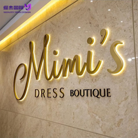 Enseigne lumineuse personnalisable de luxe en acier inoxydable avec lettres 3D rétroéclairées par LED pour restaurant, café, salon, spa, mur intérieur