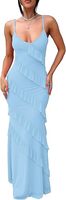 Robe de cocktail élégante pour femmes, sexy, décolleté plongeant, dos nu, avec fines bretelles italiennes et volants.