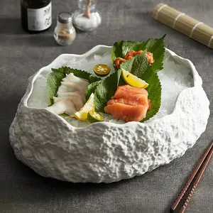 NEW Ceramic Dinner Plate Top Grade Sashimi Yijing Cuisine Serving Tray Seafood Dry Ice Show Platter Buffet Restaurant Dinnerware