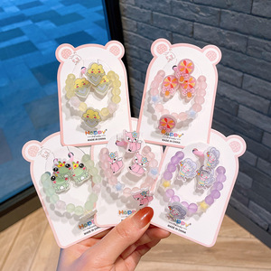 时尚热卖亚克力彩色串珠手链耳环戒指儿童饰品套装 - Product Image 1