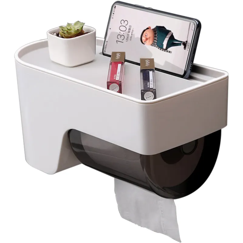 Shuangqing Bathroom Storage Holder Wall Toilet Paper Holder With Phone Shelf Toilet Roll Holder Self-Adhesive And Waterproof