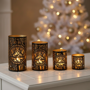 Porte-bougies votives de Noël en métal faits à la main, découpés au laser, motif village et antilope, plusieurs tailles - Product Image 2