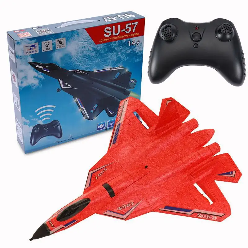 Avión RC SU57 2,4G con luces LED, Avión de Control remoto, modelo volador, planeador, juguetes de espuma EPP, avión para niños, regalos