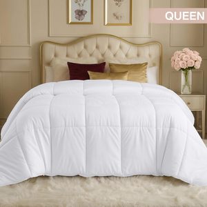 ผ้านวมไมโครไฟเบอร์ ขนาดควีนไซส์ 88x88 นิ้ว สีขาว ใช้ได้ทุกฤดู แบบเย็บตะเข็บมุม - Product Image 1