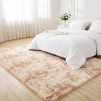 Tapis d'intérieur moderne en polyester doux et moelleux, taille personnalisée 120x180cm, beige tie-dye, à poils longs, antidérapant