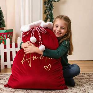 Monogram Drawstring Blank <b>Christmas</b> <b>Gift</b> <b>Bag</b> Personalized <b>Large</b> Velvet Santa Sack With Name for Xmas Home Decor - Product Image 1