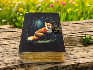 Grand Grimoire en cuir de renard pour femmes, carnet de notes vierge, livre des ombres, papier vintage épais, fait main - Product Image 1