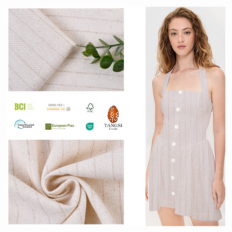 Breathable Yarn Dyed Polyester Linen Viscose Rayon Garment Blouse Fabrics for Lady Women