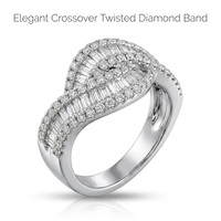Bague croisée sur mesure en or blanc massif 18 carats avec diamants naturels taille baguette et ronds, sertissage en canal à deux bandes, OEM ODM personnalisé