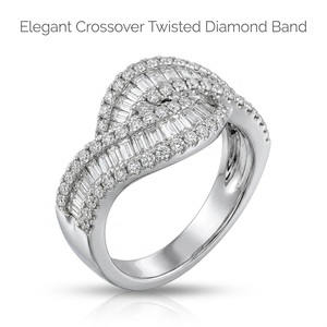 Anillo Cruzado de Oro Blanco Sólido de 18K con Diamantes Naturales Redondos y Baguette, Engaste de Canal de Dos Bandas, Personalizado OEM ODM - Product Image 1