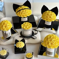 Handgemachte gelbe Rosen-Geschenkbox mit Spiegelherz-Grammophon für jeden Anlass: Valentinstag, Weihnachten und mehr