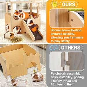 กรงดักหนูหนูตะเภาทำจากไม้แพลตฟอร์มสำหรับจัดสวนเปลญวนสำหรับหนูแฮมสเตอร์ปีนเขาในสวนแบบสองชั้น - Product Image 3