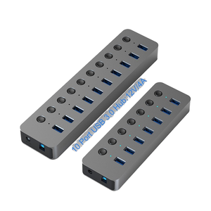 Hub <span class=keywords><strong>USB</strong></span> 3.0 de <span class=keywords><strong>10</strong></span> Puertos de Alta Velocidad de Aluminio, 5Gbps, Adaptador de Corriente de 36W, Venta al Por Mayor de Fábrica, en Stock - Product Image 1