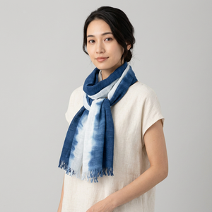 AIZOME Écharpes et étoles japonaises pour femmes en tricot 100% coton, teintes à la main avec soin, couleur bleu marine, toutes saisons - Product Image 5