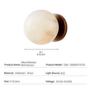 Applique murale en laiton moderne de luxe pour salle de bain et hôtel, <span class=keywords><strong>globe</strong></span> en albâtre naturel, LED E12, vente en gros d'usine, export, applique en albâtre Alba - Product Image 4