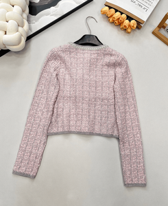 Chic Tweed Inspired Knitted Cardigan, Trim Detail Button up Sweater with Pocket Accent, Soft Warm Long Sleeve Top for Ladies - Product Image 2