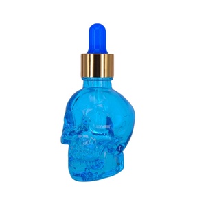 30ml Cobalt Blue <strong>Skull</strong> <strong>Glass</strong> <strong>Bottle</strong> with Screw Cap Dropper Hot Stamped Surface for Essential Oils &amp; Skin Care Serum Packaging - Product Image 1
