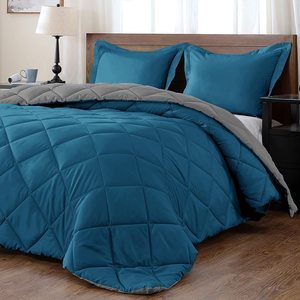 Warmtex nhẹ <span class=keywords><strong>Comforter</strong></span> rắn đặt (nữ hoàng) với 2 shams gối-3 mảnh thiết lập-Đại Dương và màu xám xuống thay thế đảo ngược - Product Image 3