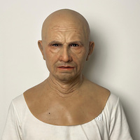 Masque de tête entière en silicone réaliste d'homme âgé avec cheveux naturels et barbe touffue pour Halloween, cosplay de film, théâtre, accessoire de film