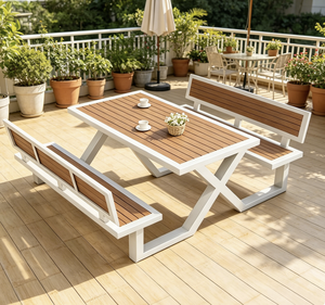Table <span class=keywords><strong>de</strong></span> pique-nique rectangulaire blanche en <span class=keywords><strong>plastique</strong></span> et bois, robuste, pour l'extérieur, ensemble <span class=keywords><strong>de</strong></span> repas emboîtable pour <span class=keywords><strong>jardin</strong></span>, complexe hôtelier, cour arrière - Product Image 6
