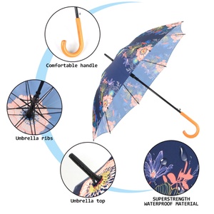 Parapluie droit semi-automatique anti-vent avec poignée en bois et crochet en fibre de verre, panneaux en pongee, toutes saisons, cadeau publicitaire - Product Image 6