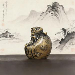 Scultura in legno naturale a forma di stella dorata con squame di drago di KI Tengqiao, raffigurante il Dio della Ricchezza, oggetto da collezione portatile, è un regalo per Att. - Product Image 3