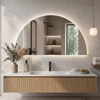Espejo LED Semicircular Moderno con Forma de Media Luna, Espejo de Baño con Arco Iluminado y Control Táctil para Proyectos de Hoteles, Villas y Apartamentos