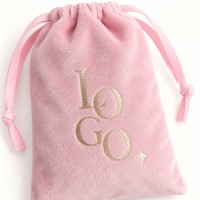 Pochette en velours rose avec cordon de serrage, sac cadeau pour bijoux, logo personnalisé en feuille d'or, organiseur de bagues, pochette de voyage pour cosmétiques et maquillage