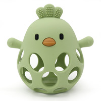 Hochet de dentition en silicone sans BPA, motif animal de dessin animé, hibou et poussin mignons, jouet creux à saisir pour bébé, jouet sensoriel à mâcher pour soulager les poussées dentaires, cadeau