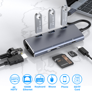 <span class=keywords><strong>10</strong></span> + Năm Nhà Máy Của Tốt Nhất Cross-Biên Giới Hot USB-C Để 8-Trong-1 Hub 3 * USB 3.0 4K Video HD Gigabit Ethernet SD Đầu Đọc Thẻ RJ45 Hub - Product Image 4