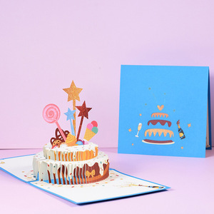 Tarjeta de Felicitación de Aniversario Azul a Precio de Fábrica, Tarjeta de Cumpleaños 3D, Tarjeta de Papel Tallado a Mano con Diseño de Pastel de Estrellas - Product Image 2