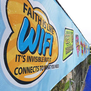 Lớn định dạng tùy chỉnh ngoài trời nhuộm thăng hoa in ấn khổng lồ không khí Mưu đồ lưới dệt vải Cờ biểu ngữ - Product Image 5